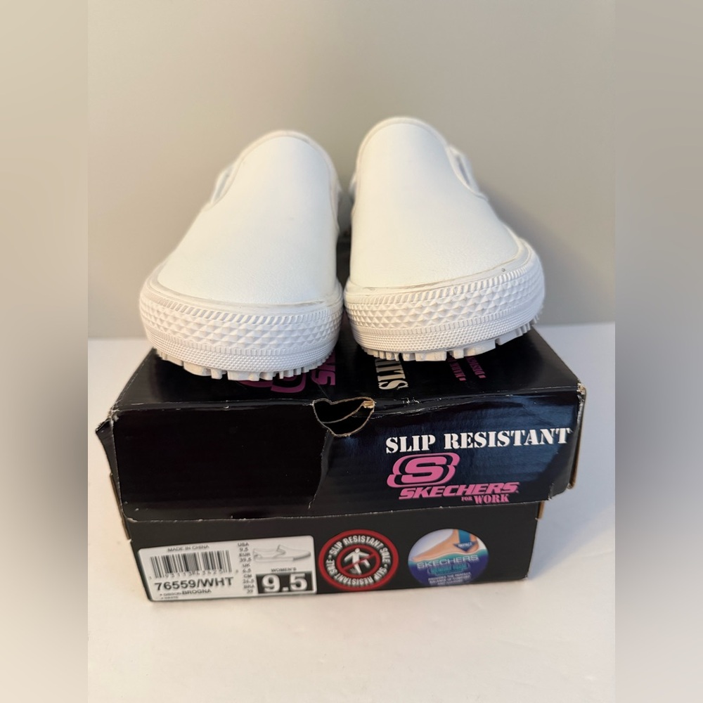 NEW Skechers Slip Resistant Brogan In White Leather - Size 9.5